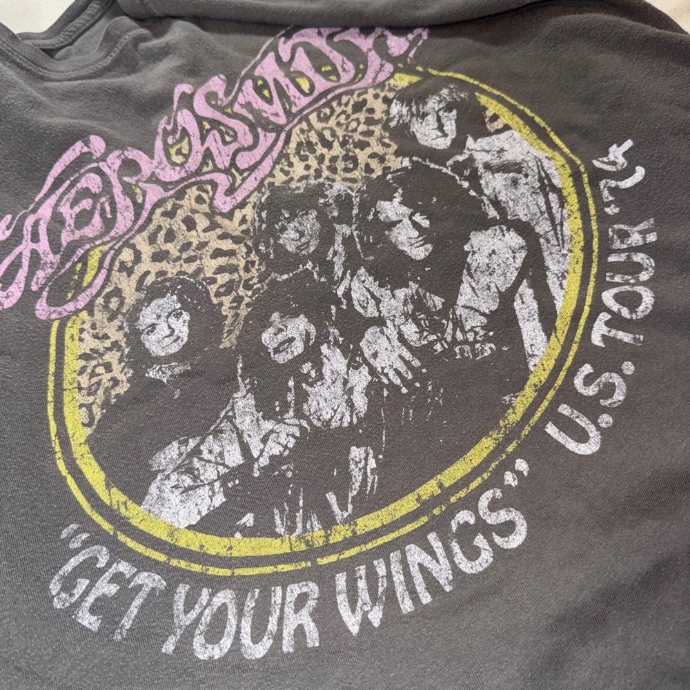 Aerosmith Get Your Wings US Tour 74 Graphic T-Shirt Charcoal Gray XXL Cotton